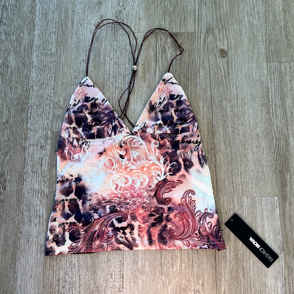 Womens NWT FashionNova Pink Leopard Print Butterfly Backless Top - L